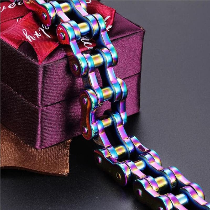 Bracelet chaine de moto arc en ciel