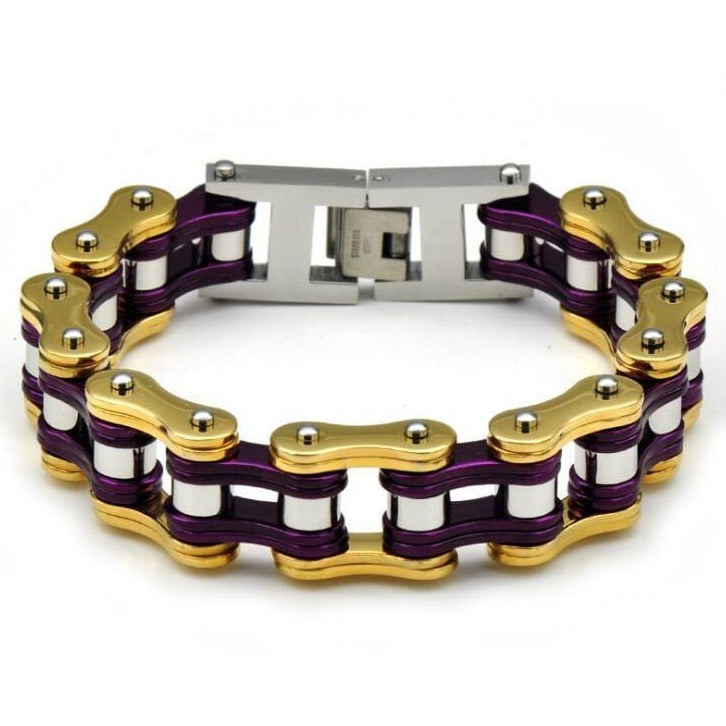 Bracelet Chaîne de Moto Doré et Noir en Acier