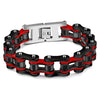 Bracelet Chaîne de Moto Rouge et Noir en Acier