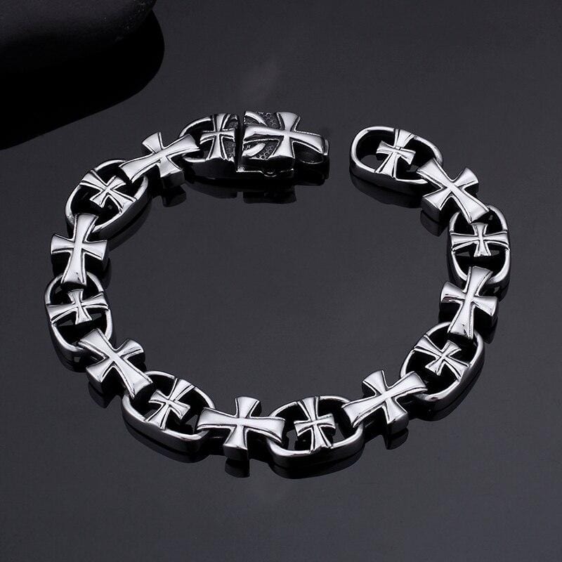 Bracelet Chaîne Homme Croix Vintage en Acier