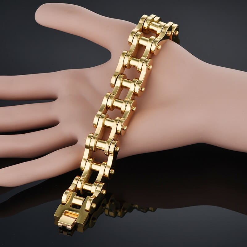 Bracelet chaine moto or