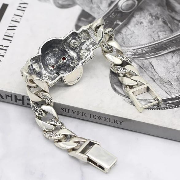 Bracelet Tête De Mort Luxueuse en Argent