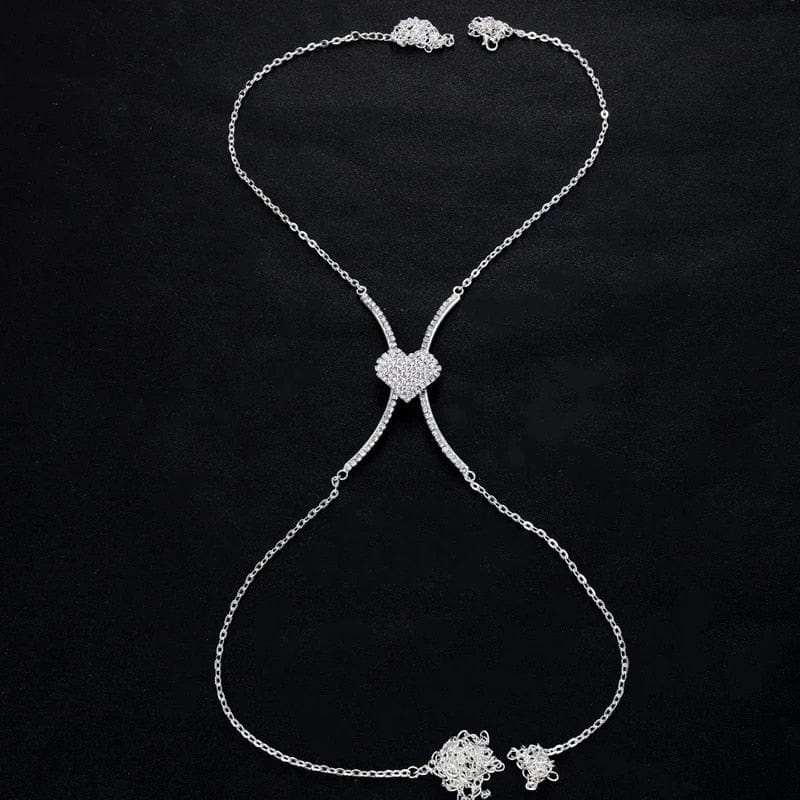 Bralette bijou de corps en chaine avec coeur strass - Lizzie
