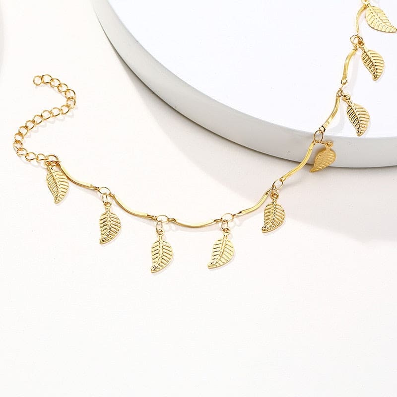 Chaine de cheville or feuille