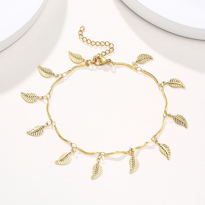 Chaine de cheville or feuille