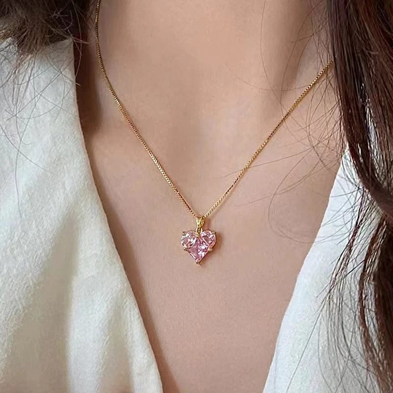 Collier coeur rose