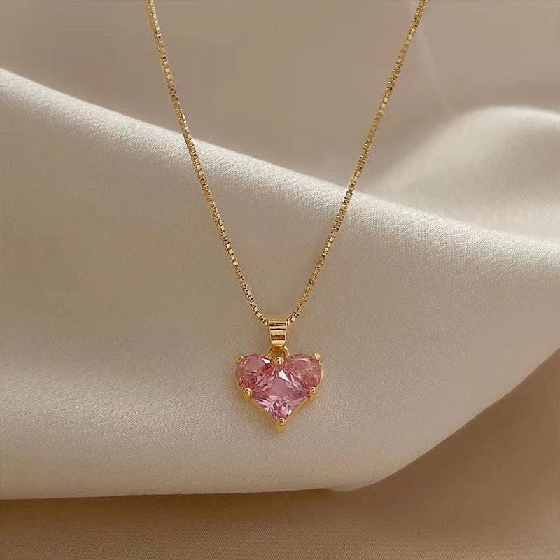 Collier coeur rose