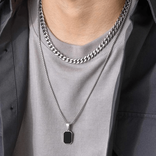 Collier double chaine pendentif homme